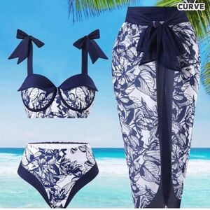 Joyful SHEIN Navy and White Floral Bikini Set size 16 us (2xl)